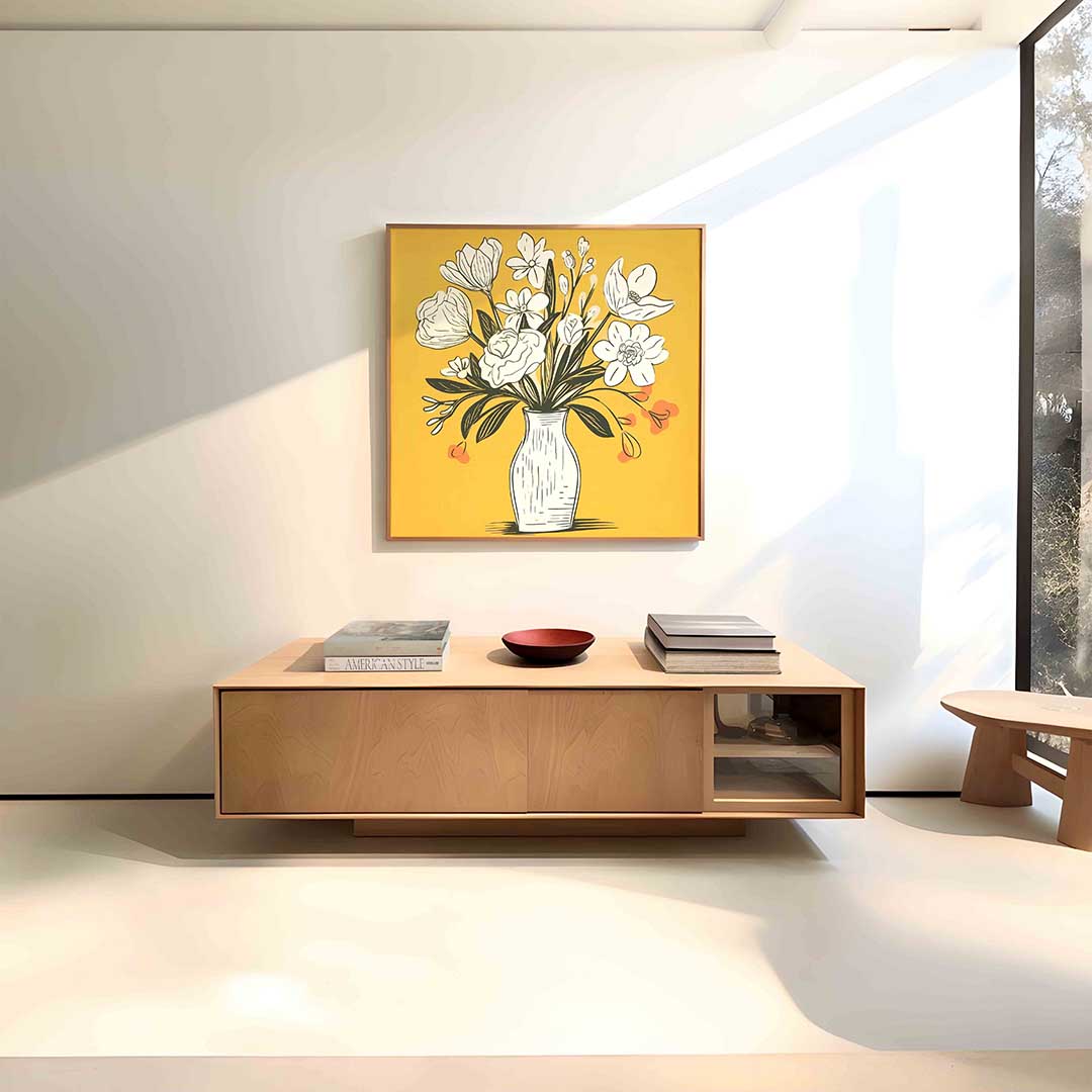 Bloemen in vaas – vierkante bloemen wanddecoratie van WallArtistic