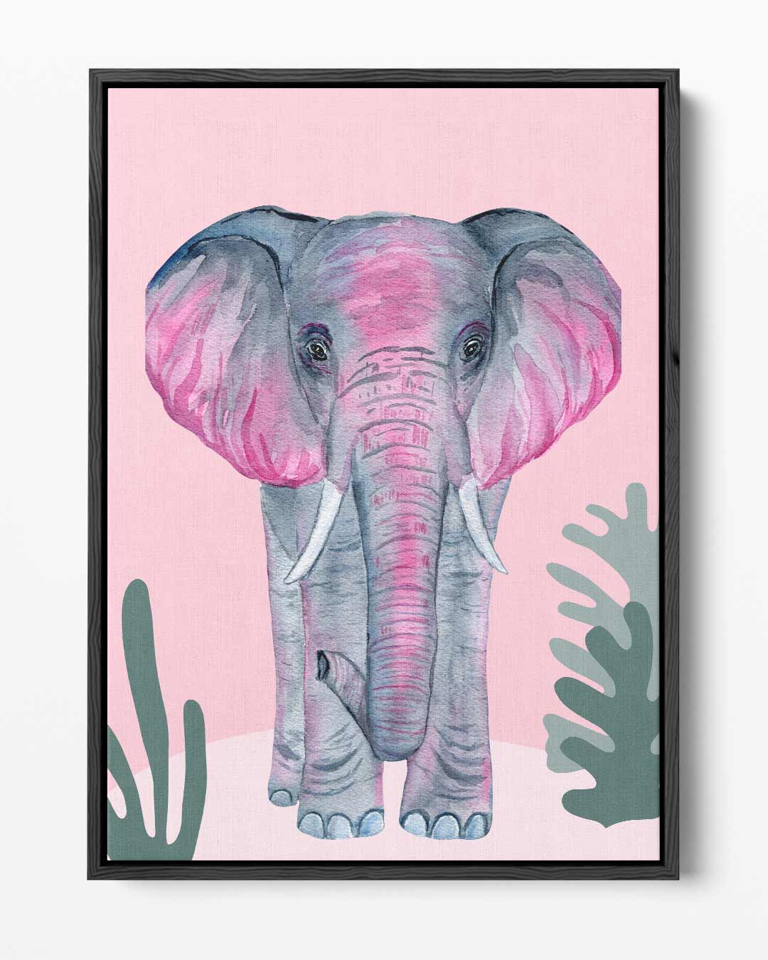 Roze Olifant op Roze Achtergrond – portret kunstwerk als wanddecoratie
