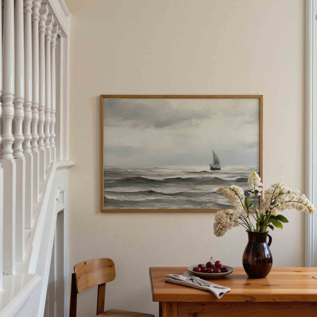 Zeilboot op zee – liggende illustratie poster als wanddecoratie