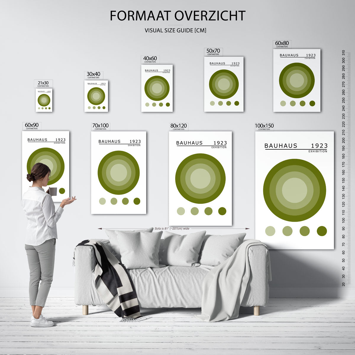 Cirkelritme groen – Bauhaus poster als moderne geometrische wanddecoratie