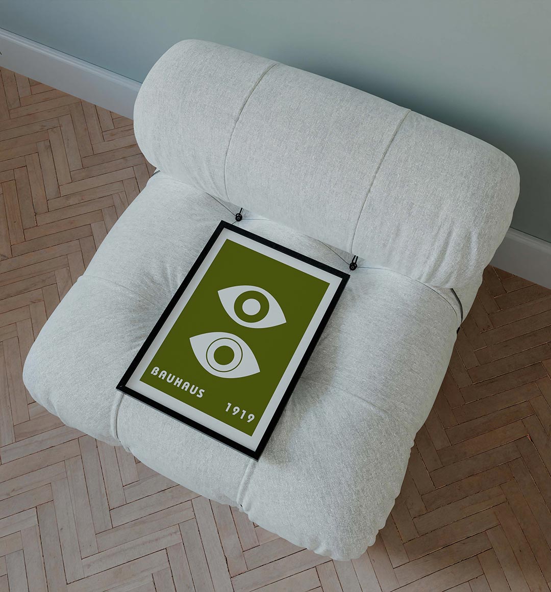 Oogvormen en tekst – staande Bauhaus poster voor aan de muur