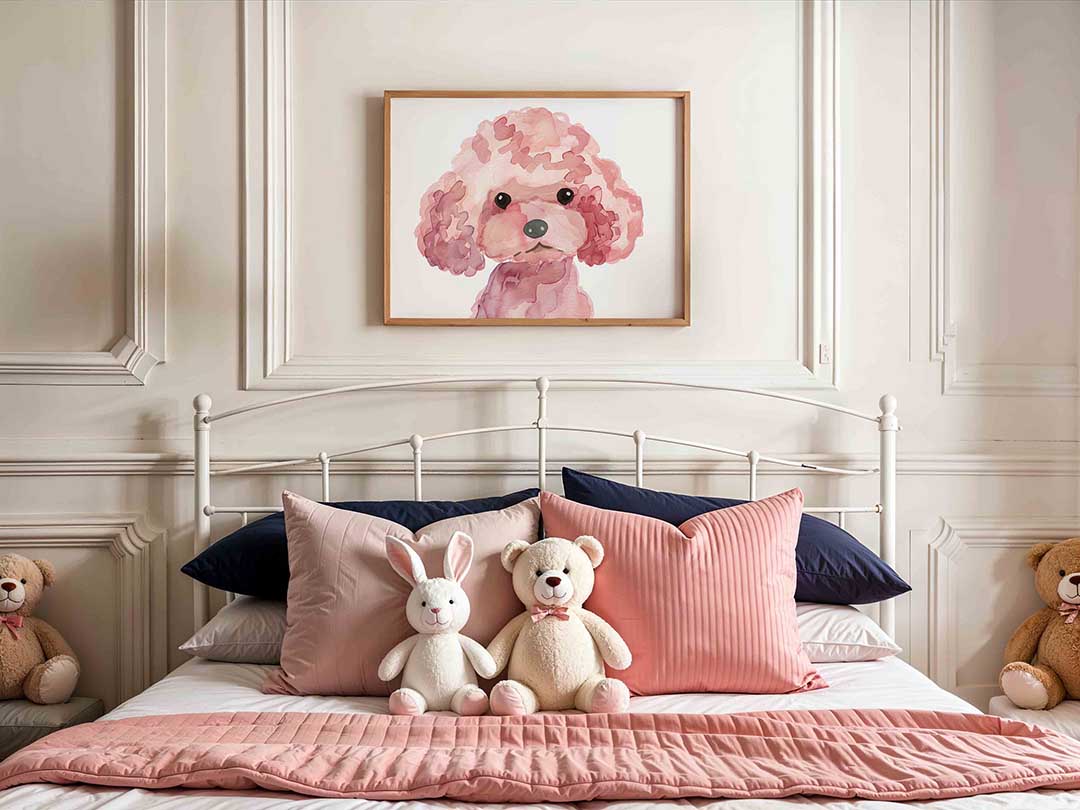 Roze poedel – kids poster in liggend formaat