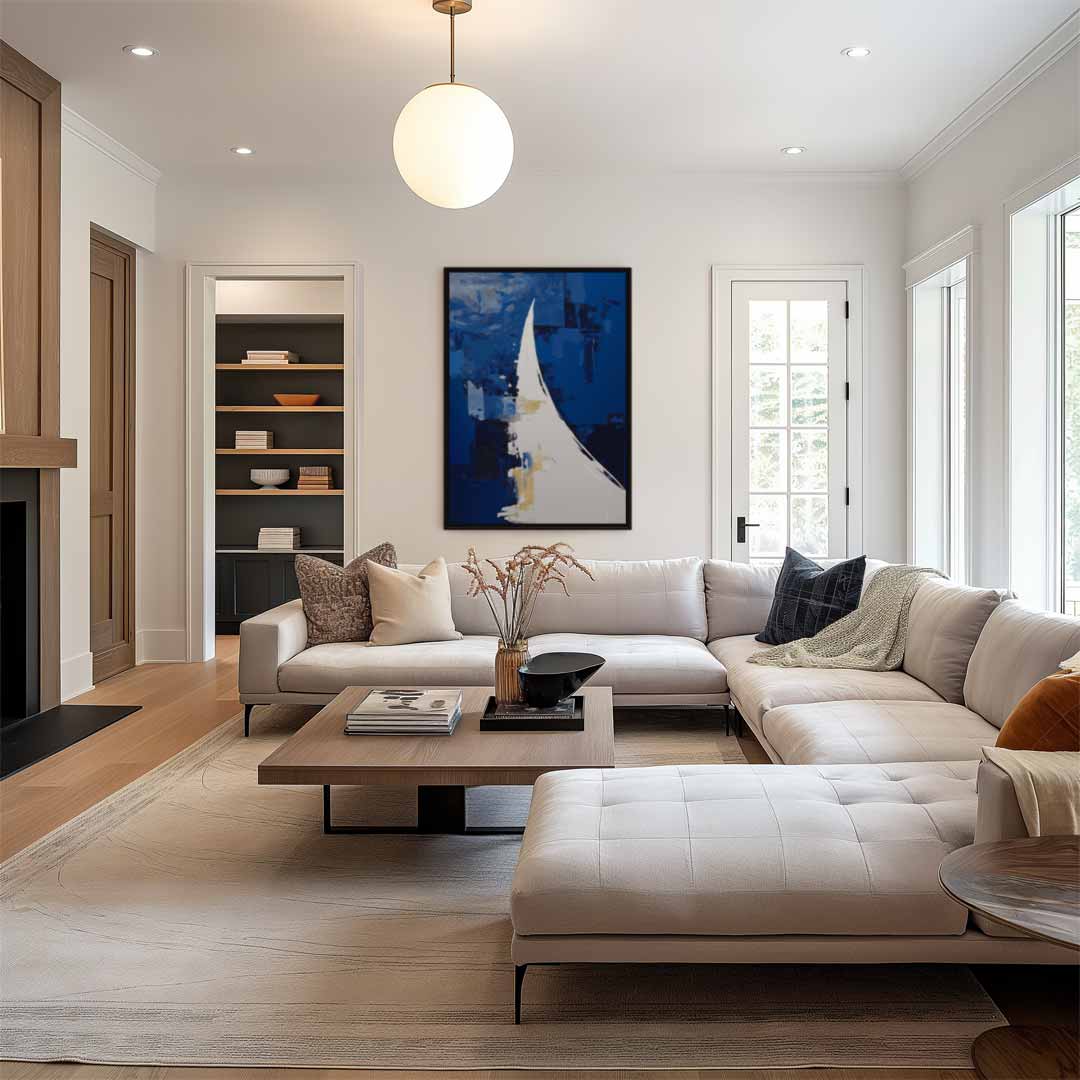 Blauwe Abstracte Golf – staand kunstwerk voor modern interieur