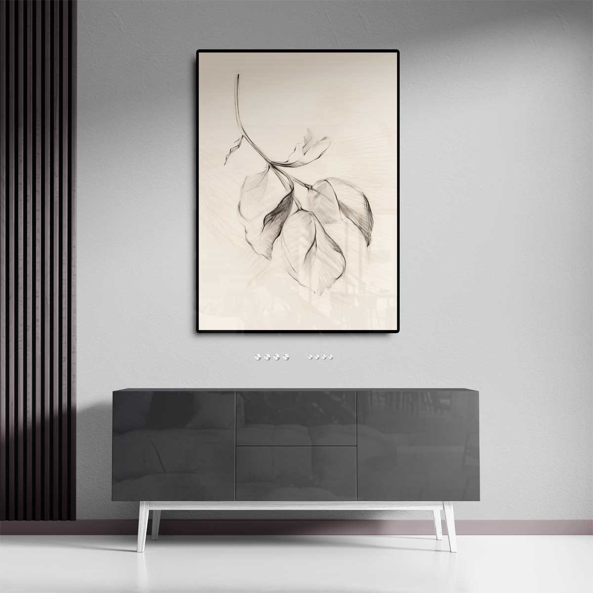 Eenvoudige Bladtekening – staand kunstwerk voor modern interieur
