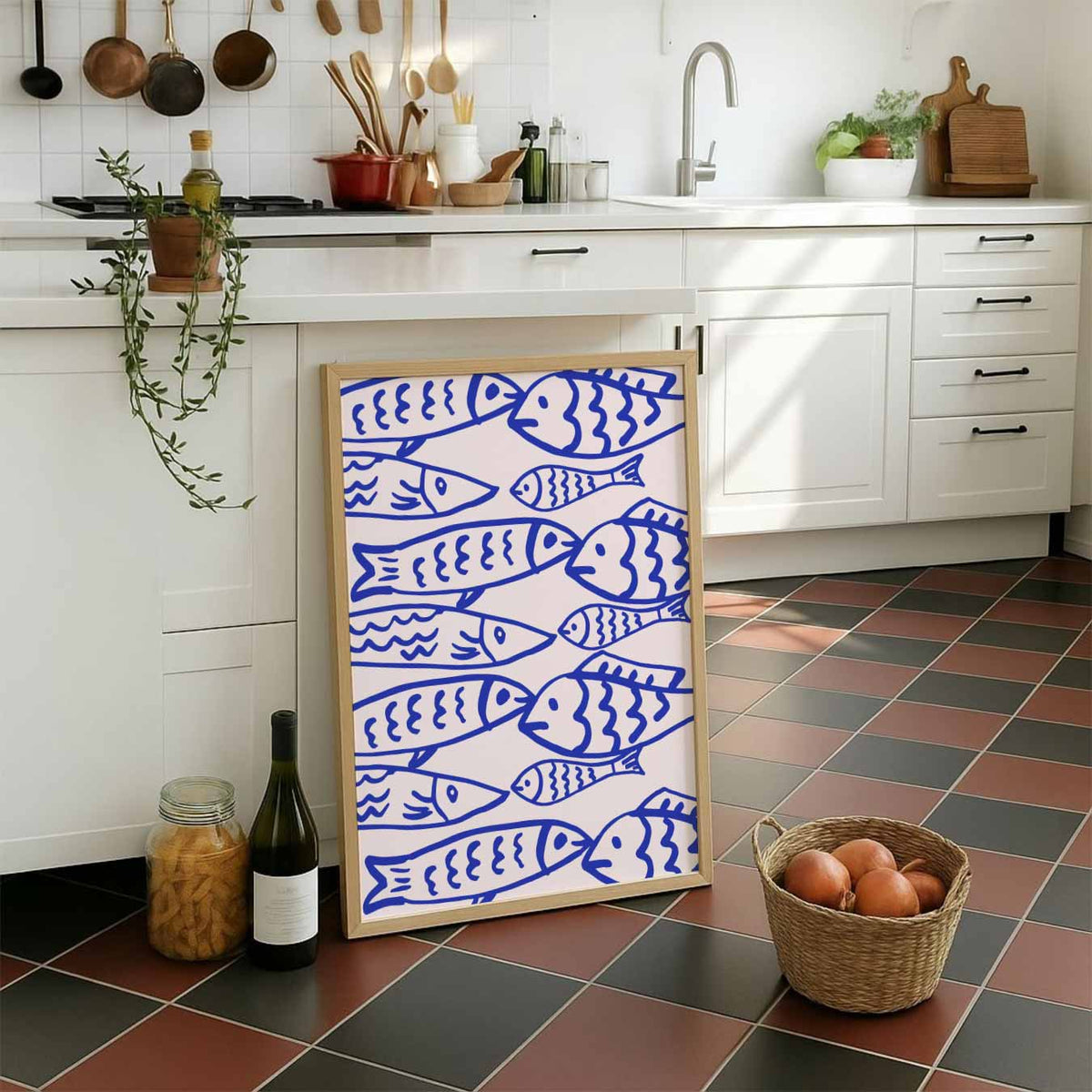 Vispatroon Kunstposter – staande muurposter voor keuken of eethoek