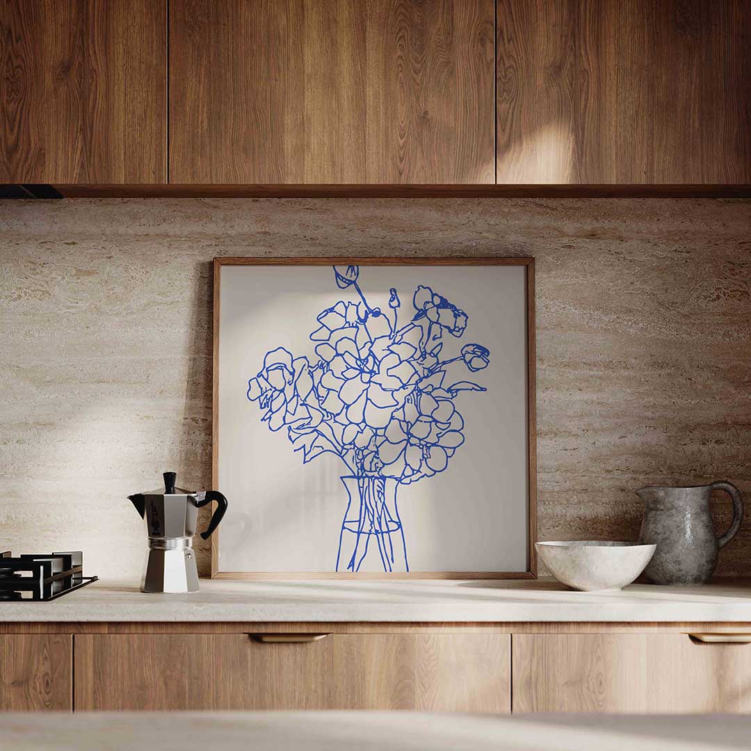 Bloemen in vaas – culinaire wandkunst als vierkante poster