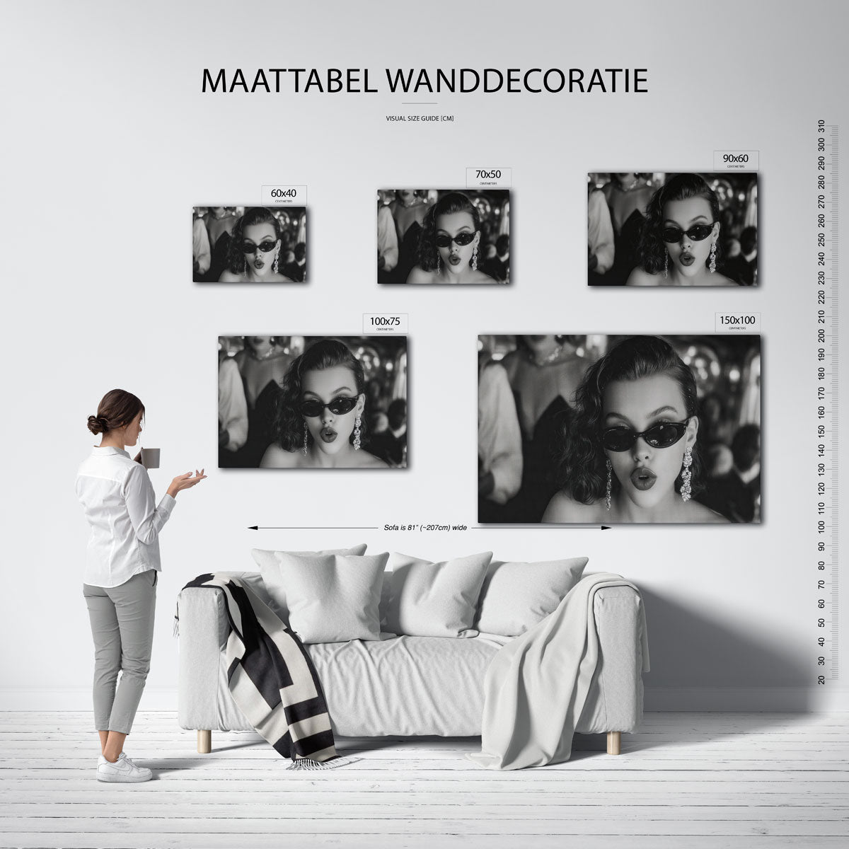 Stijlvolle portretfotografie – Vrouwelijk – moderne liggende wanddecoratie