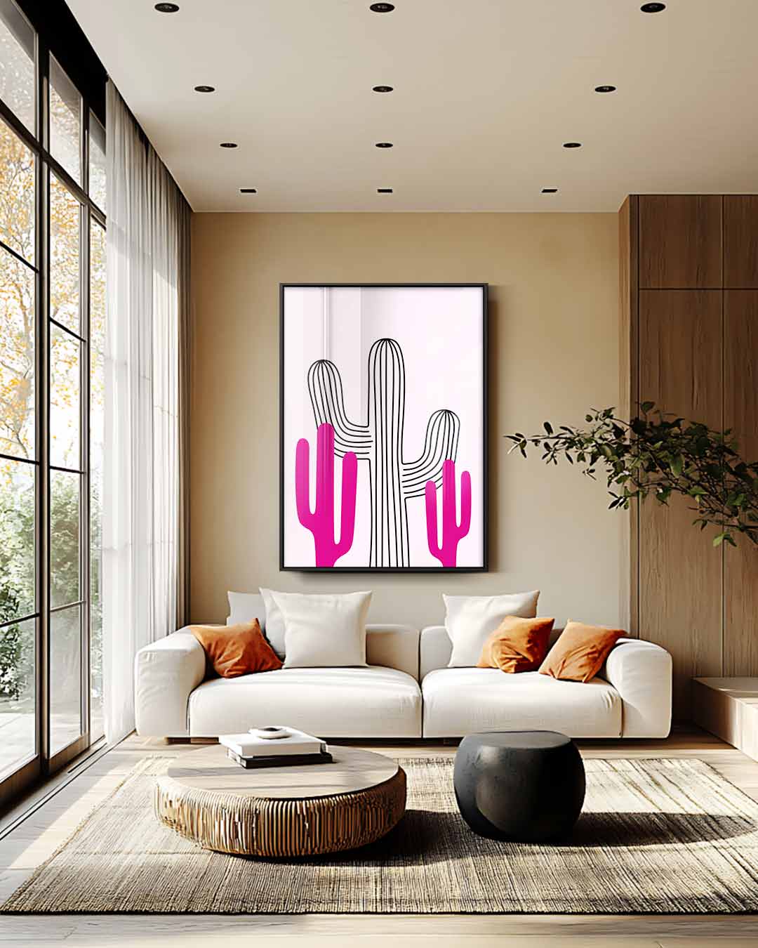 Vrolijke Cactussen in Roze – plexiglas wanddecoratie in portret formaat