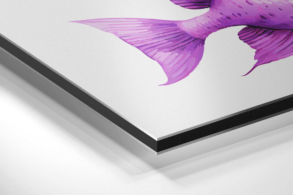 Speelse Paarse Vistrio – canvas kunstwerk als wanddecoratie