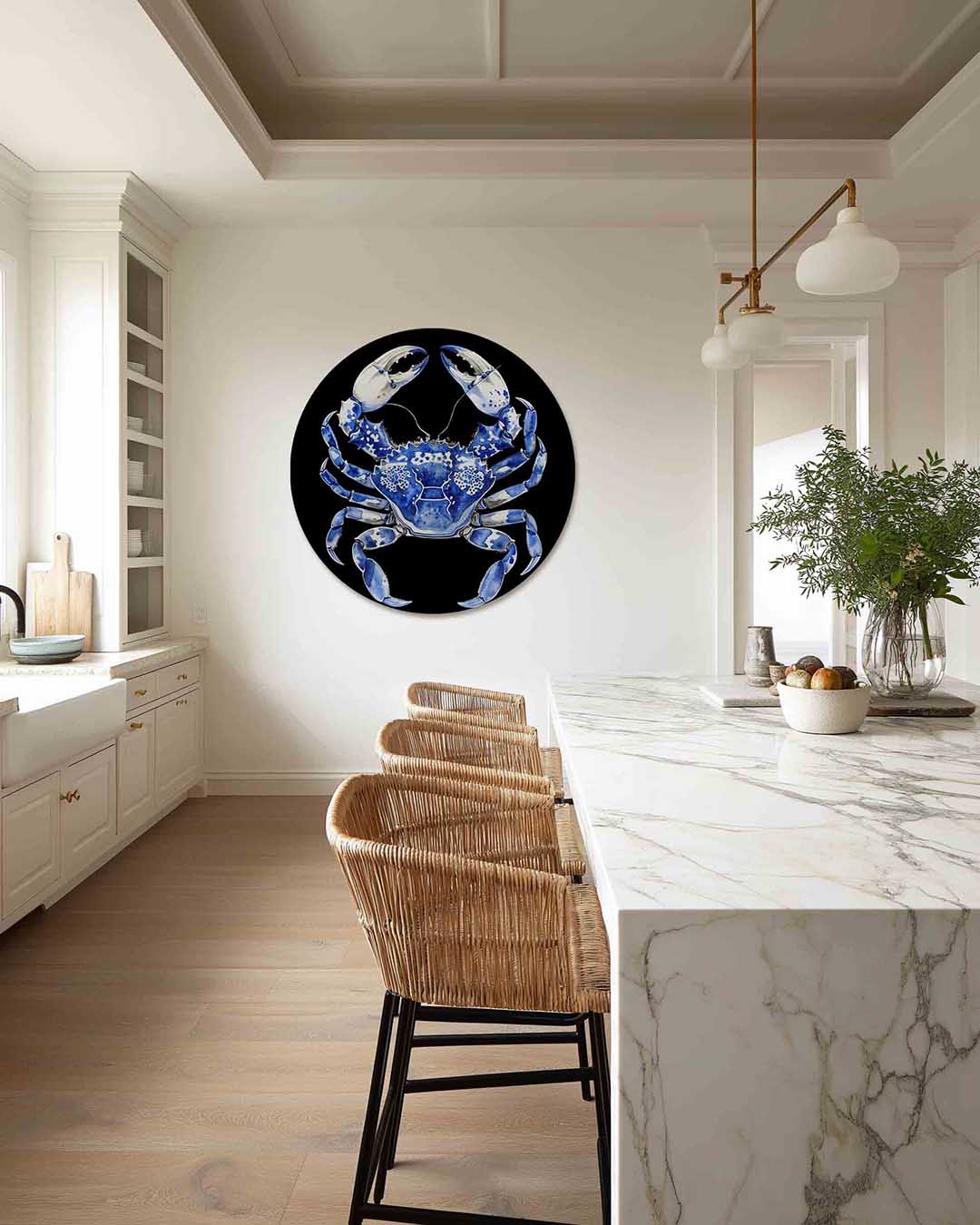 Blauwe krab – Pop Art muurcirkel als ronde wanddecoratie