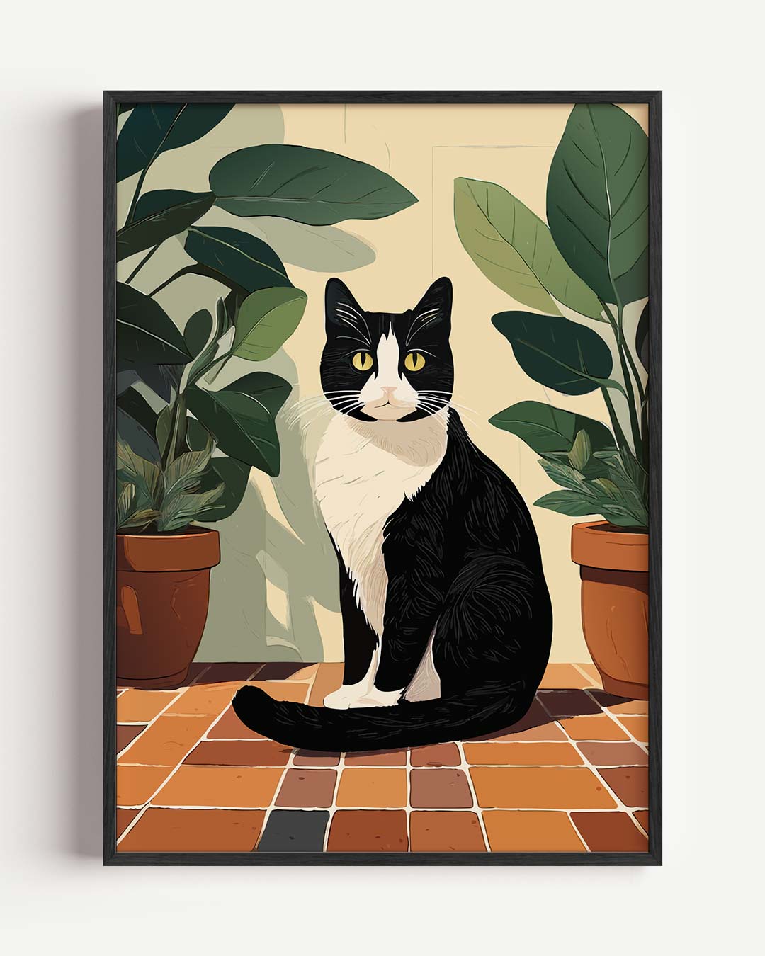 Stijlvolle Kat en Planten – dieren portret poster als wanddecoratie