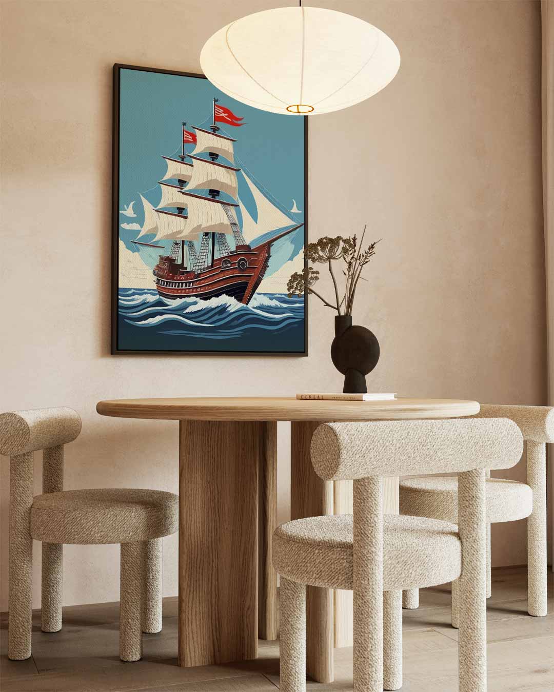 Avontuurlijk Zeilschip op Zee – staand kunstwerk voor modern interieur