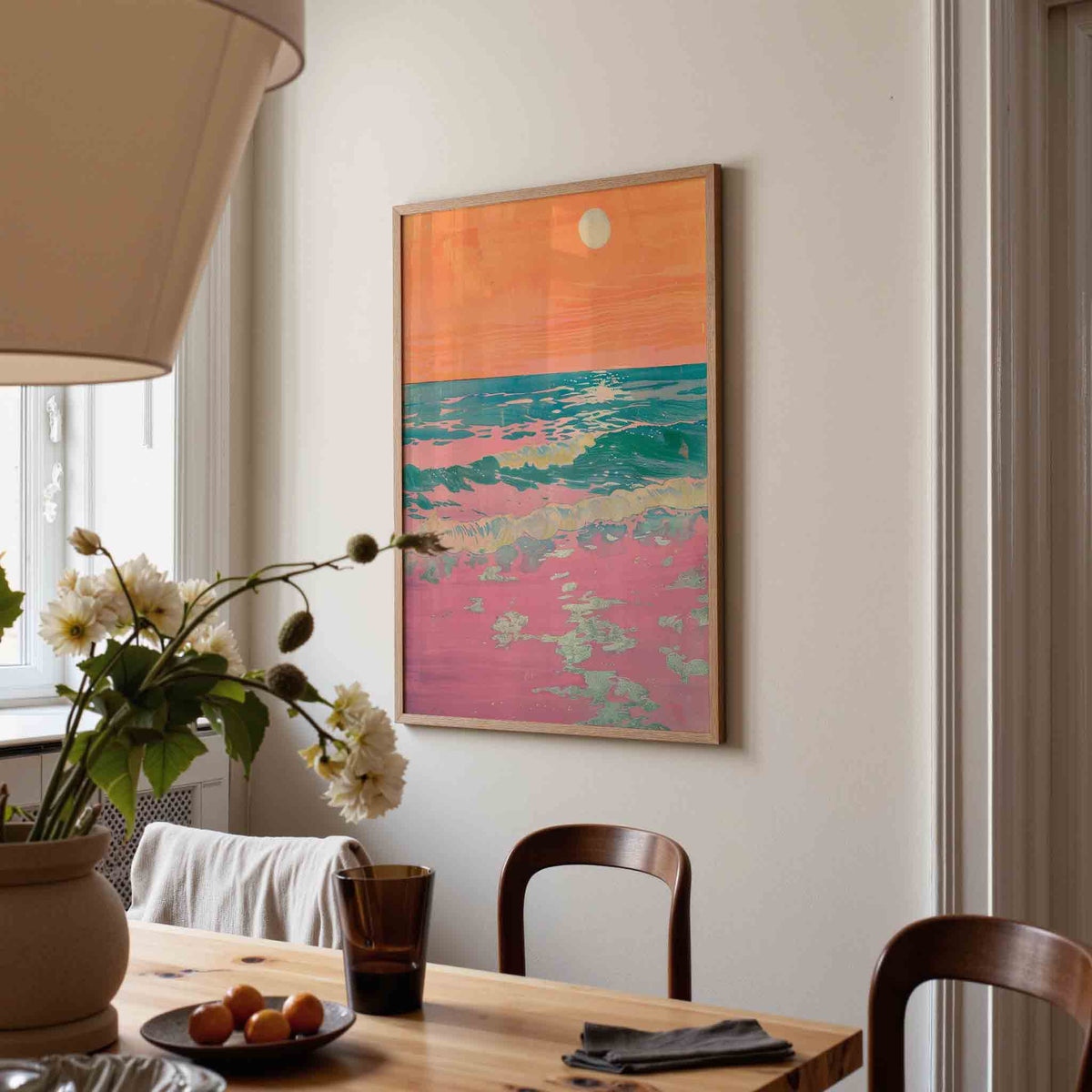 Zonsondergang boven oceaan – kunst en design poster in portret formaat