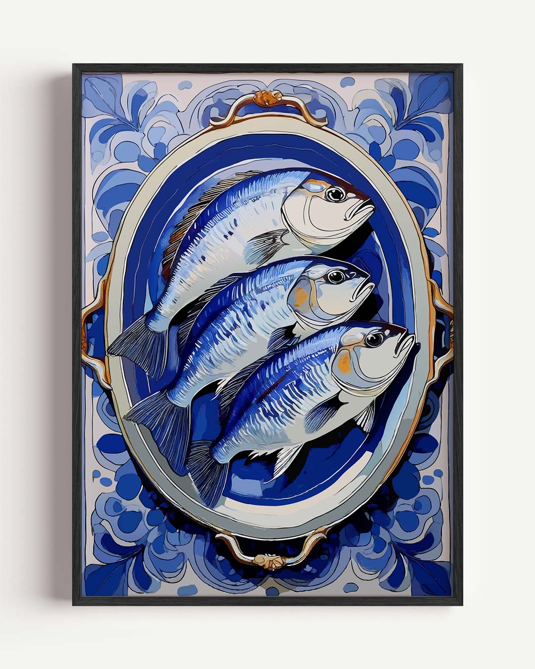 Stijlvolle Blauwe Visprint – keuken portret poster als wanddecoratie