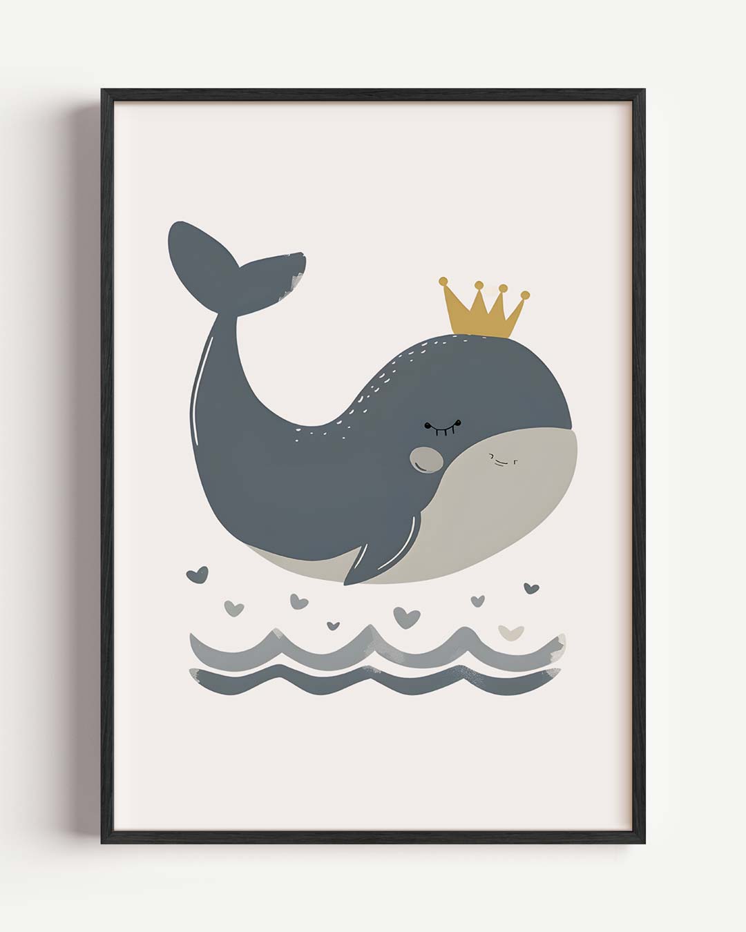 Schattige Walvis Met Kroon – kids portret poster als wanddecoratie