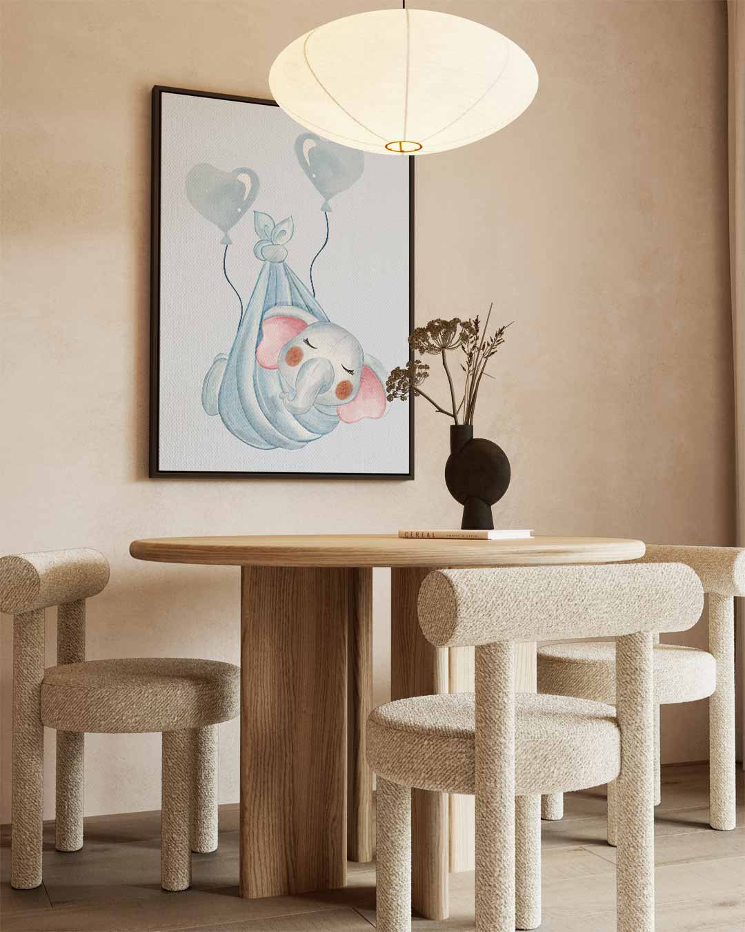 Dromerige Olifant met Ballonnen – staand kunstwerk voor modern interieur