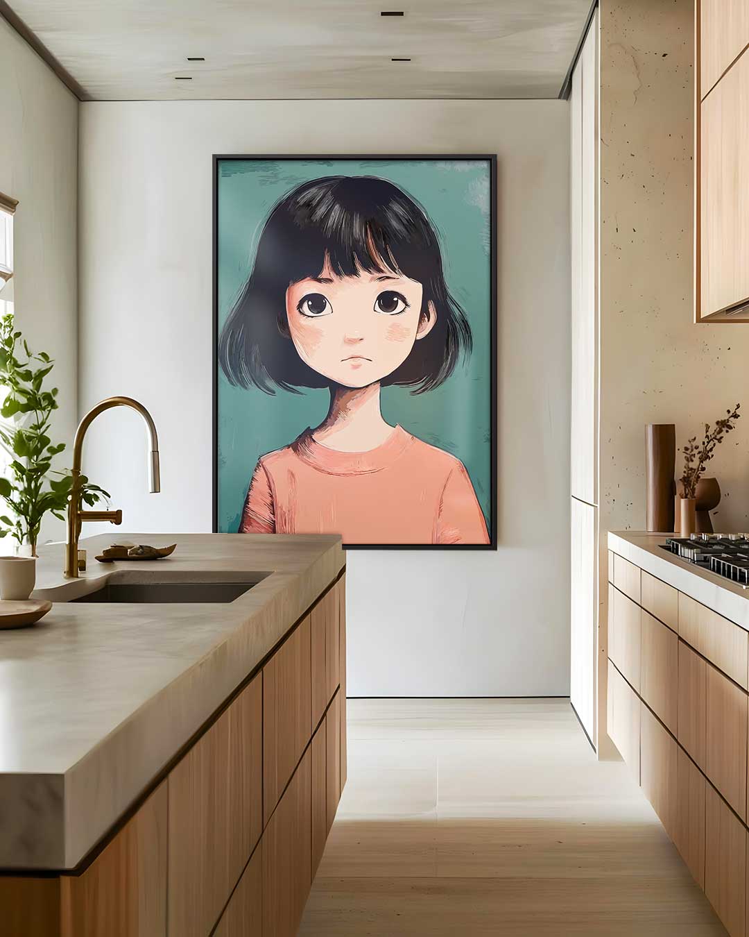 Dromerige Meisje Portret – modern portret kunstwerk van WallArtistic