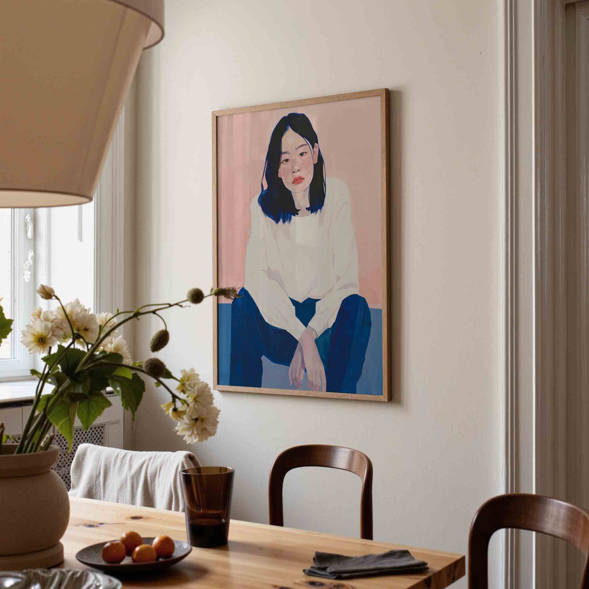 Vrouw met donkere haren – eigentijdse illustratie poster in staand formaat
