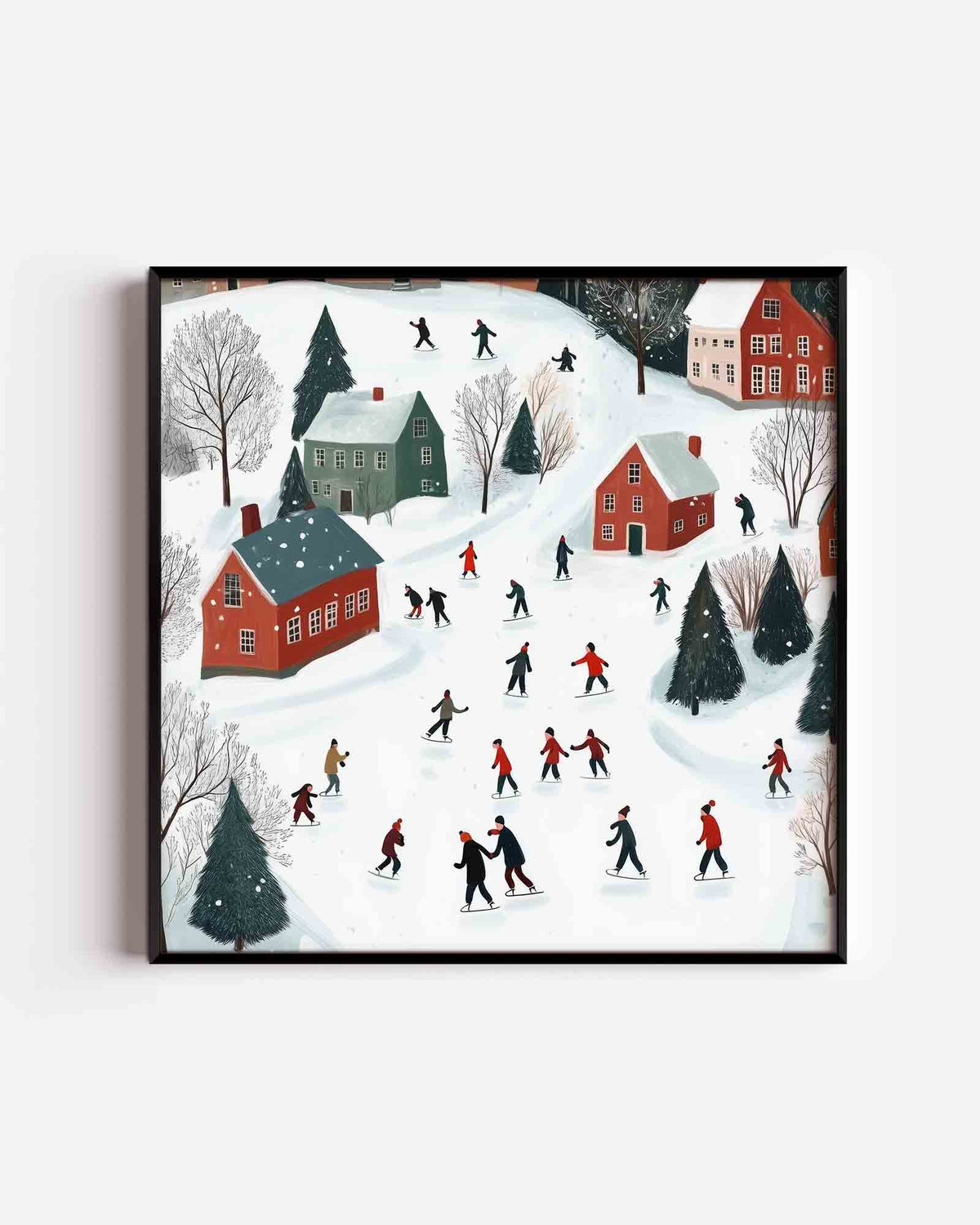 Schaatsers in winterlandschap – vierkante kinderposter als wanddecoratie