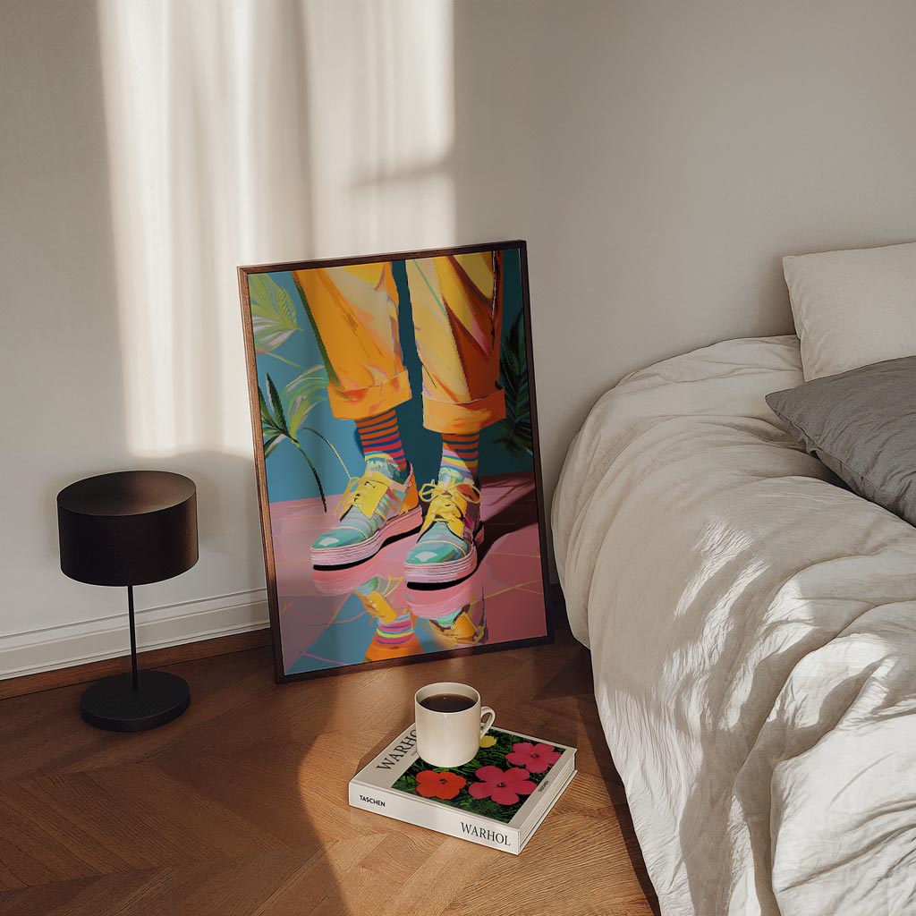 Vrolijke Sneaker Vibes – staande Popart wanddecoratie van WallArtistic
