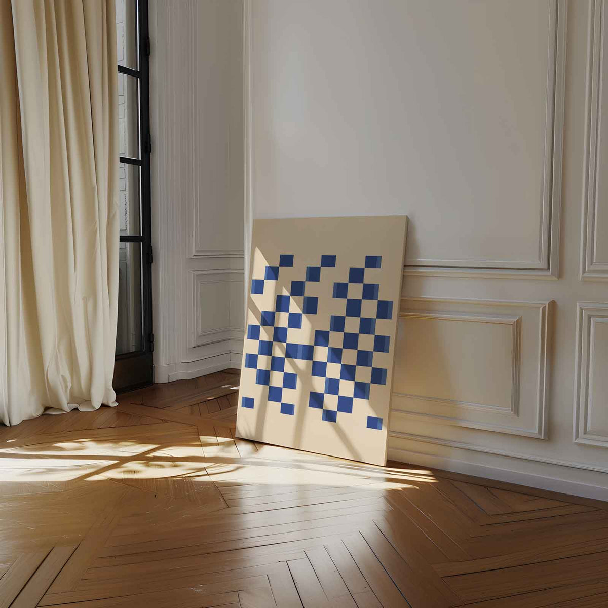 Ritmisch Blauwe Vlakken – staand kunstwerk voor modern interieur