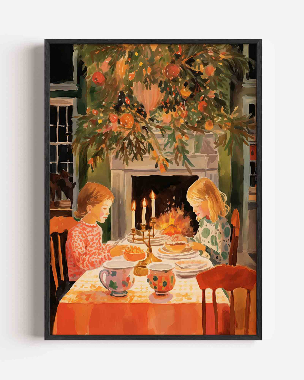 Gezellig diner – kerst portret poster als wanddecoratie