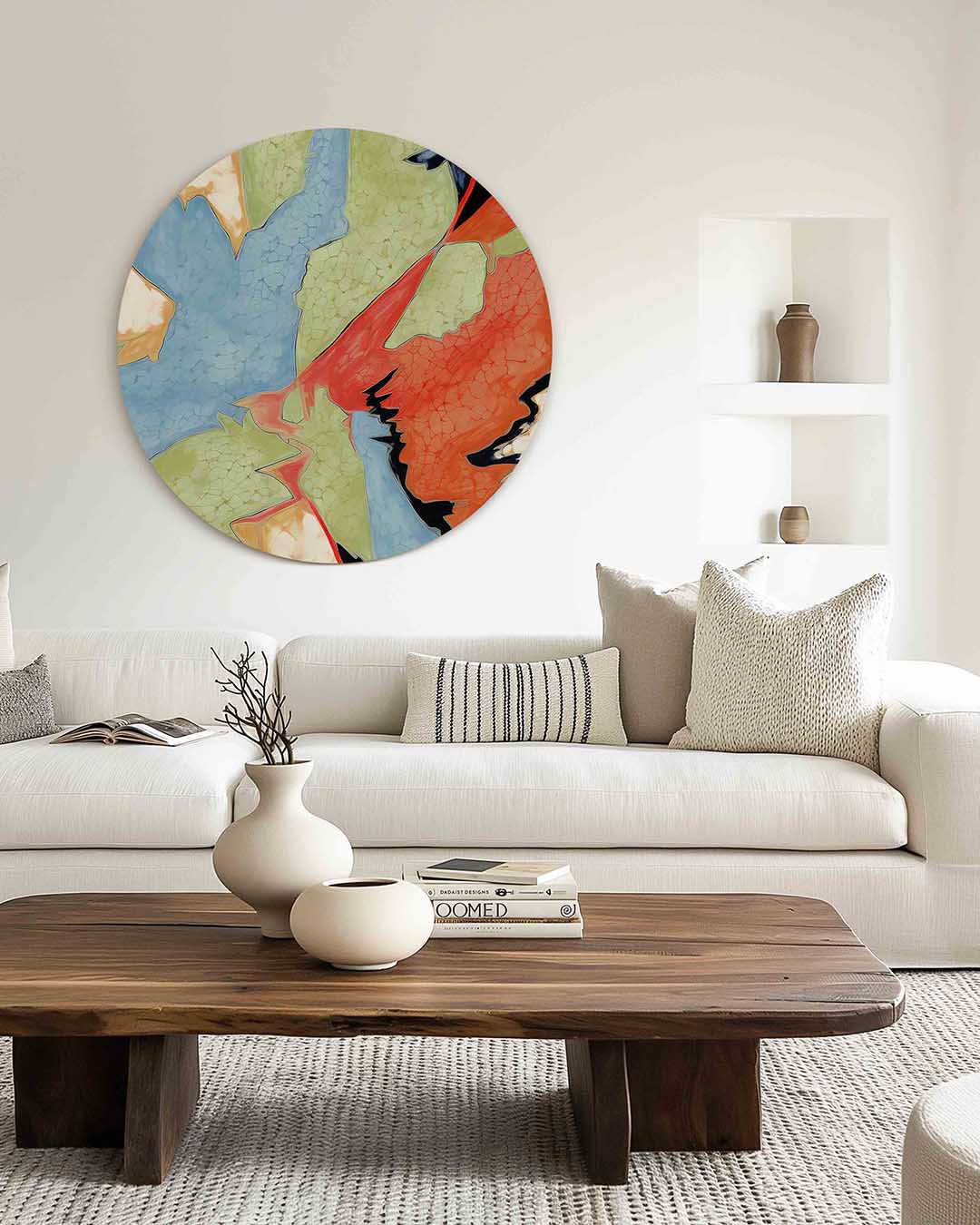 Abstracte vormen – muurcirkel met kleur en vormen voor aan de muur