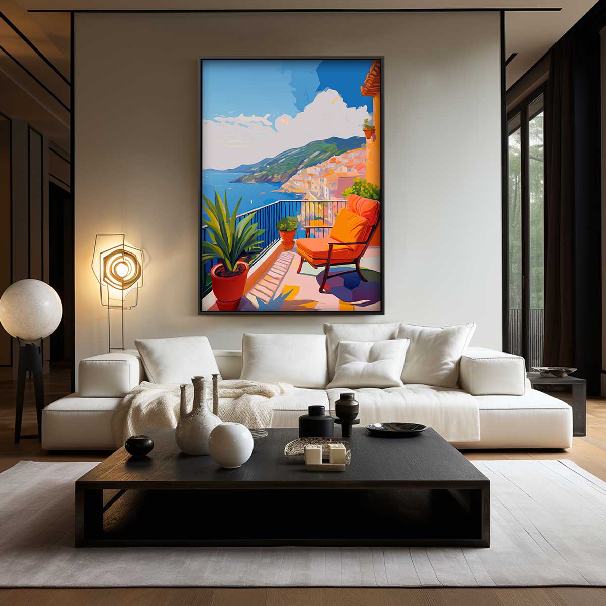 Zonnige Terrasdromen – staand kunstwerk voor modern interieur