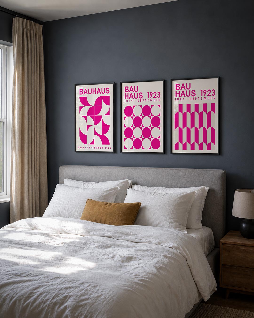 Vorm en kleur posterset – detailweergave – deze posterset in drie delen toont een speelse combinatie van roze en witte