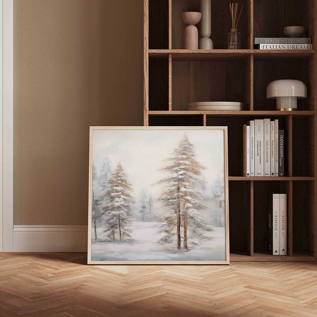 Besneeuwde bomen – kerstposter in vierkant formaat