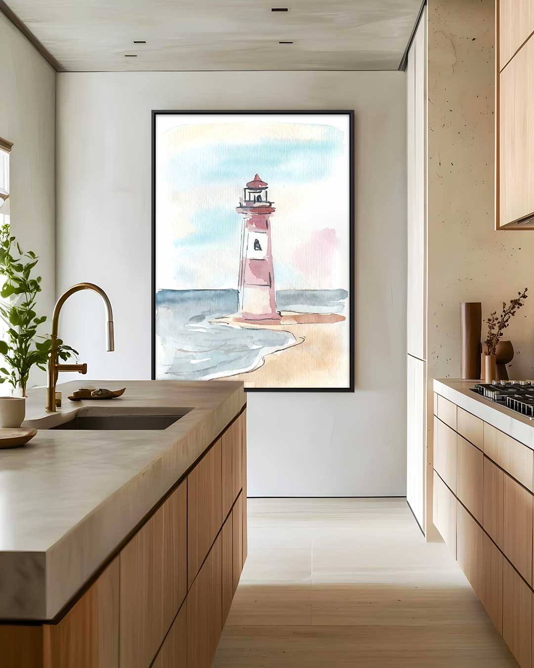 Schets van Vuurtoren aan Zee – staand kunstwerk voor modern interieur