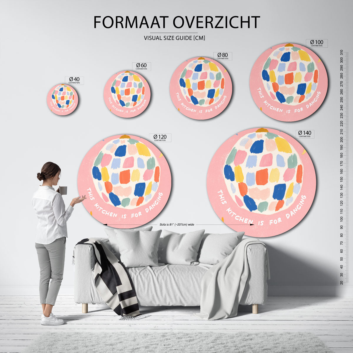 Kleurrijke bol – abstracte wandkunst als muurcirkel van WallArtistic