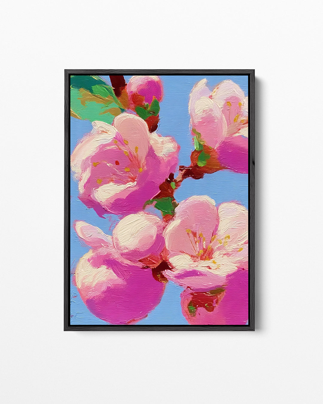 Bloesem op blauwe achtergrond – Bloesems – staand wanddecoratie kunstwerk