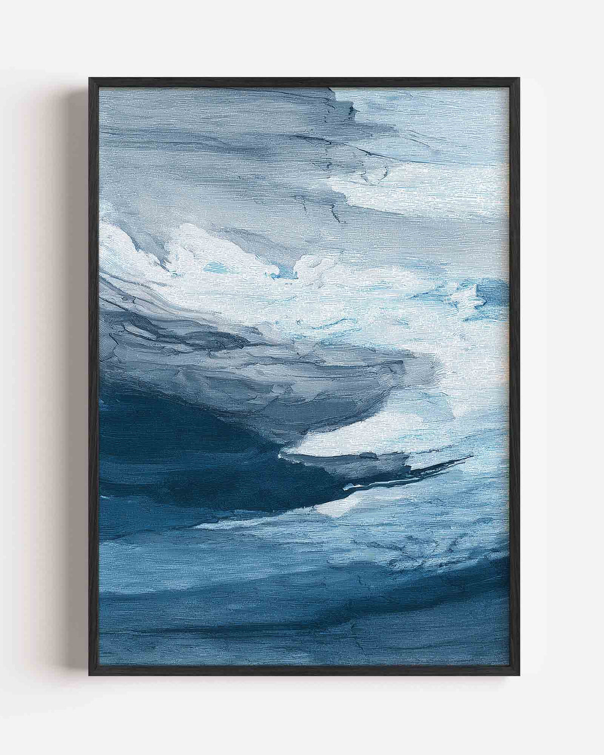 Blauwe en grijze golven – abstracte portret poster als wanddecoratie