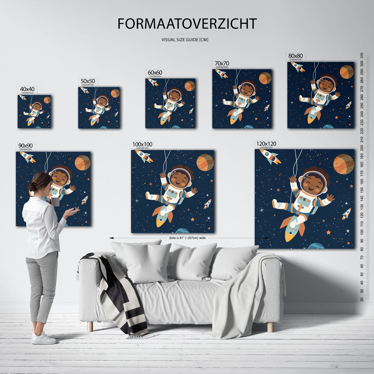 Kind in ruimte – vierkante muurposter voor de kinderkamer