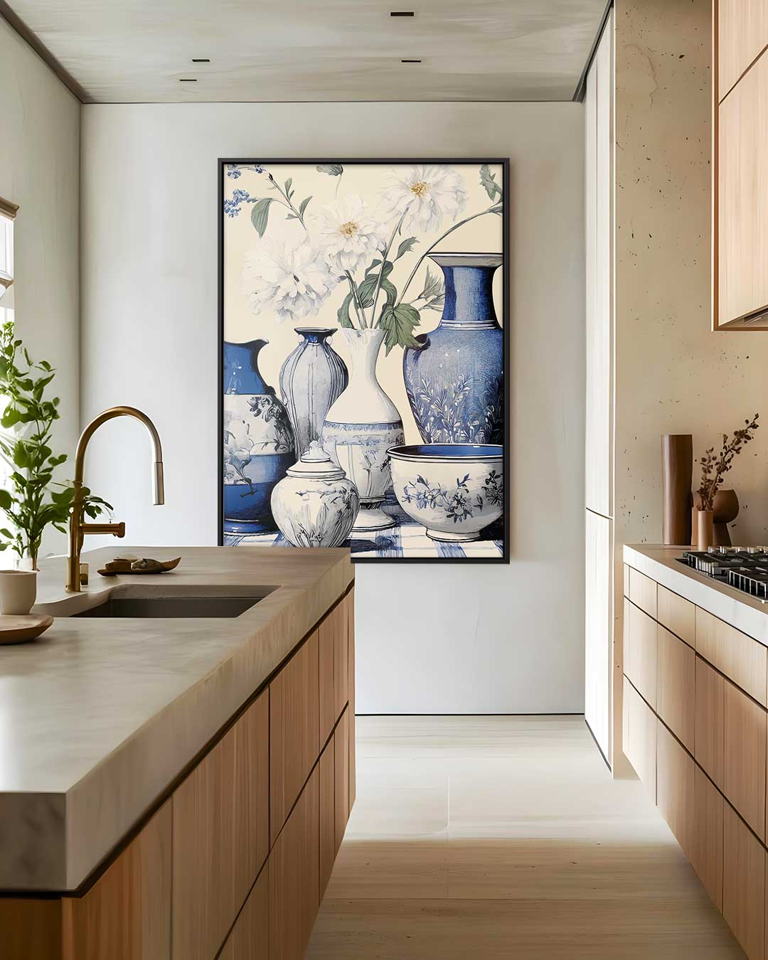 Keramische Sieraden in Blauwe Vazen – staand kunstwerk voor modern interieur