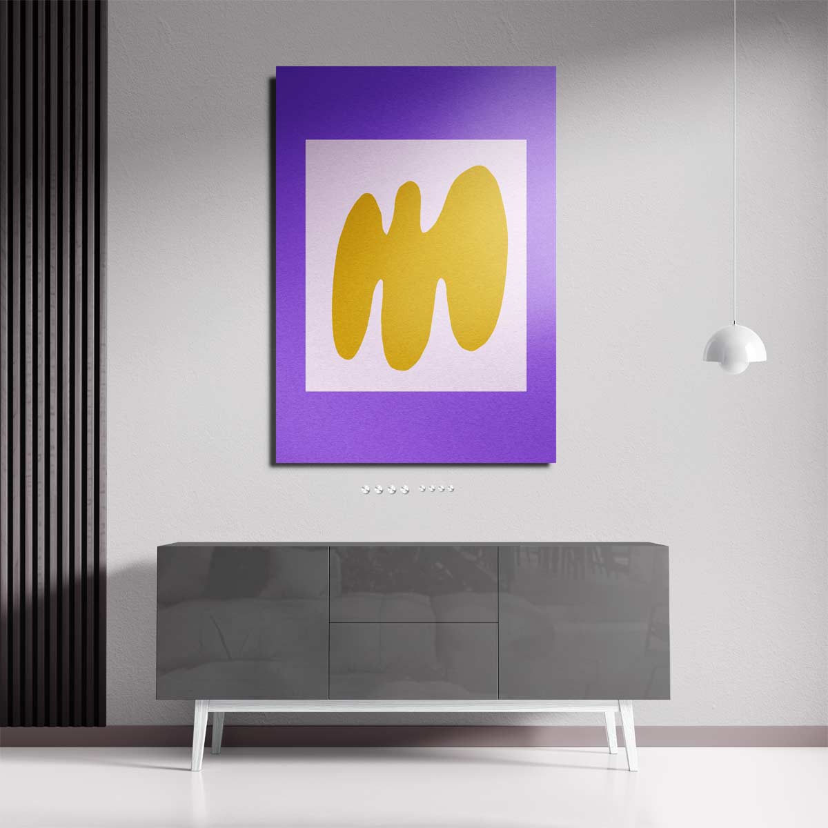 Abstracte Gele Golf op Paarse Achtergrond – plexiglas kunstwerk als wanddecoratie