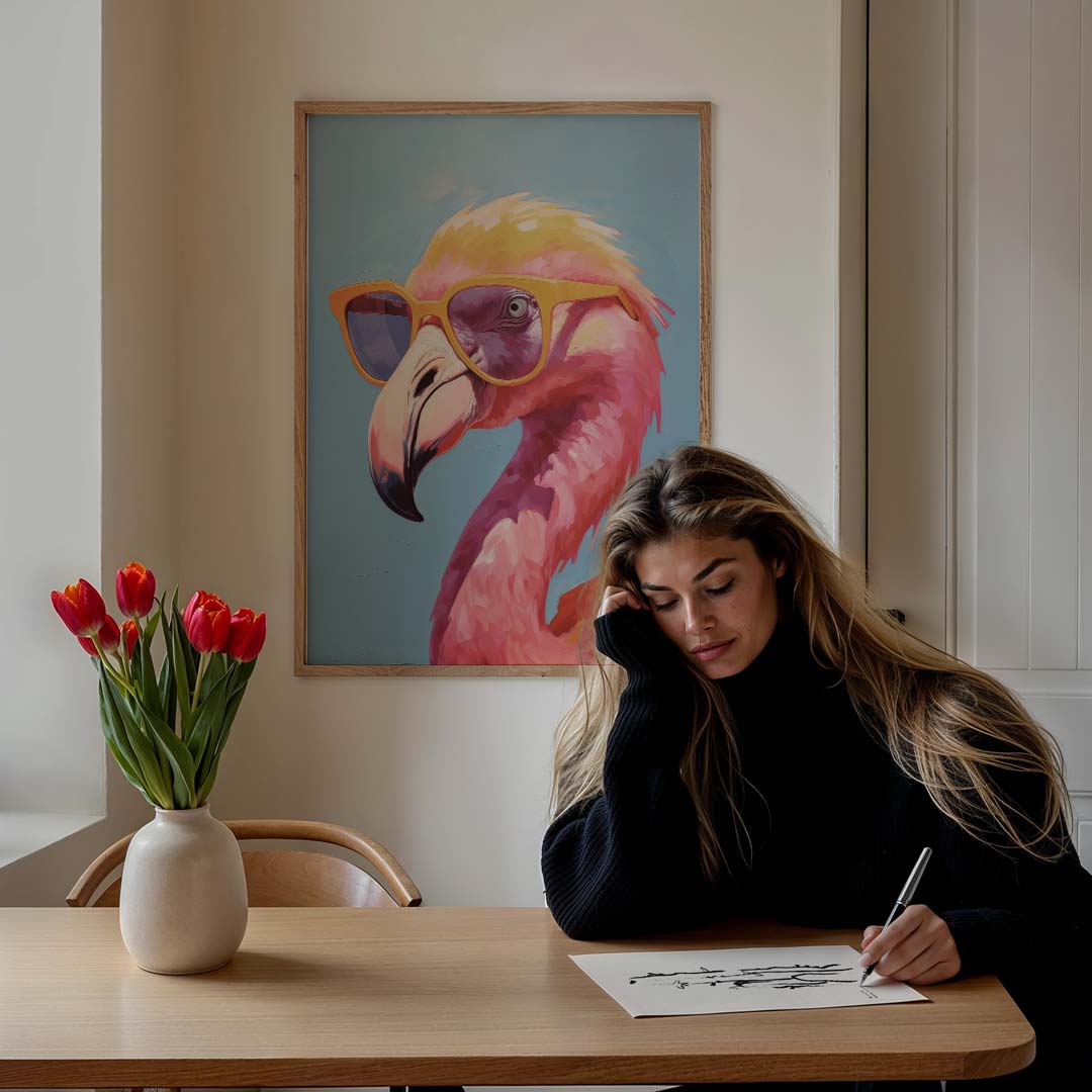 Coole Flamingo – staande muurposter met dierenthema