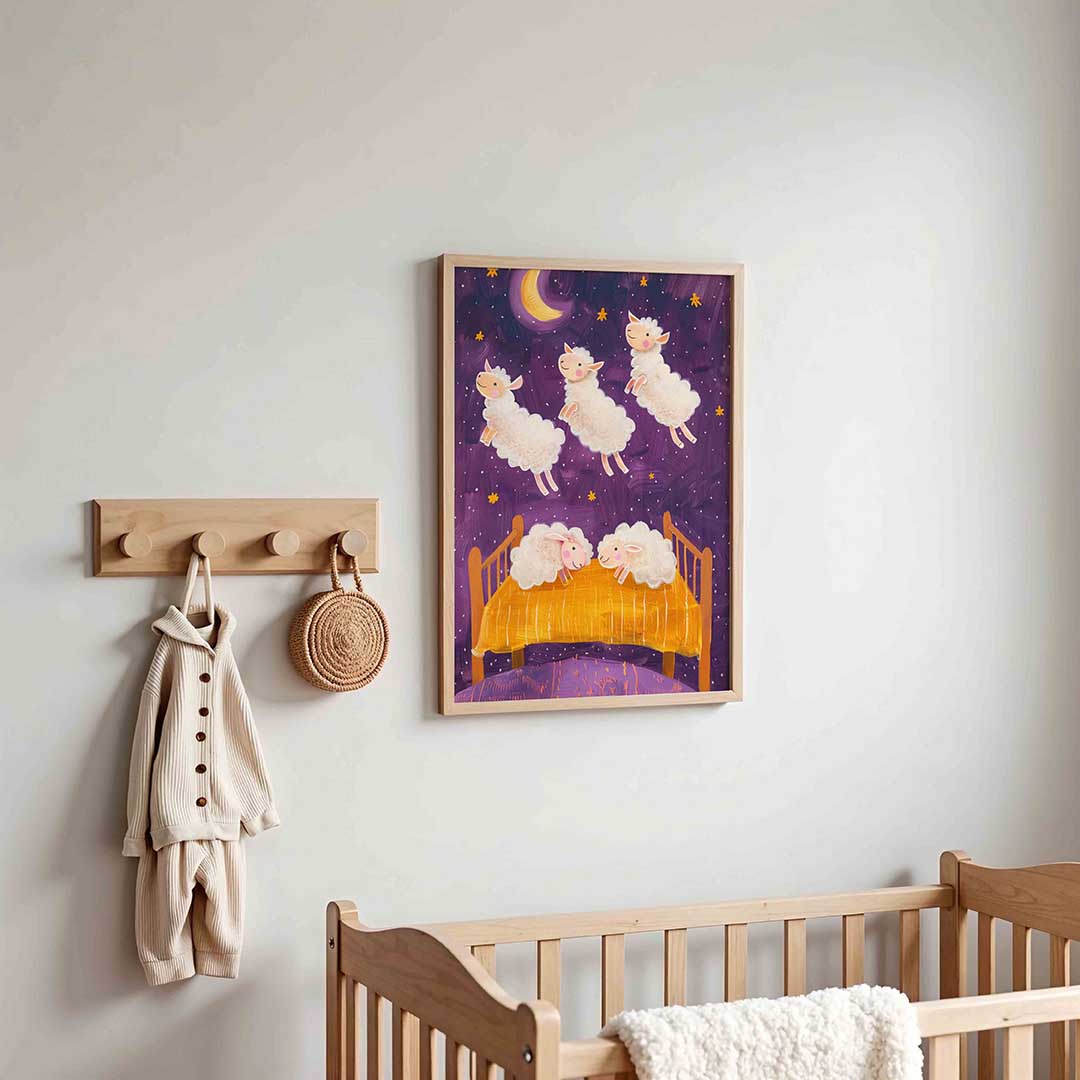 Schapen en maan – kinderposter in staand formaat
