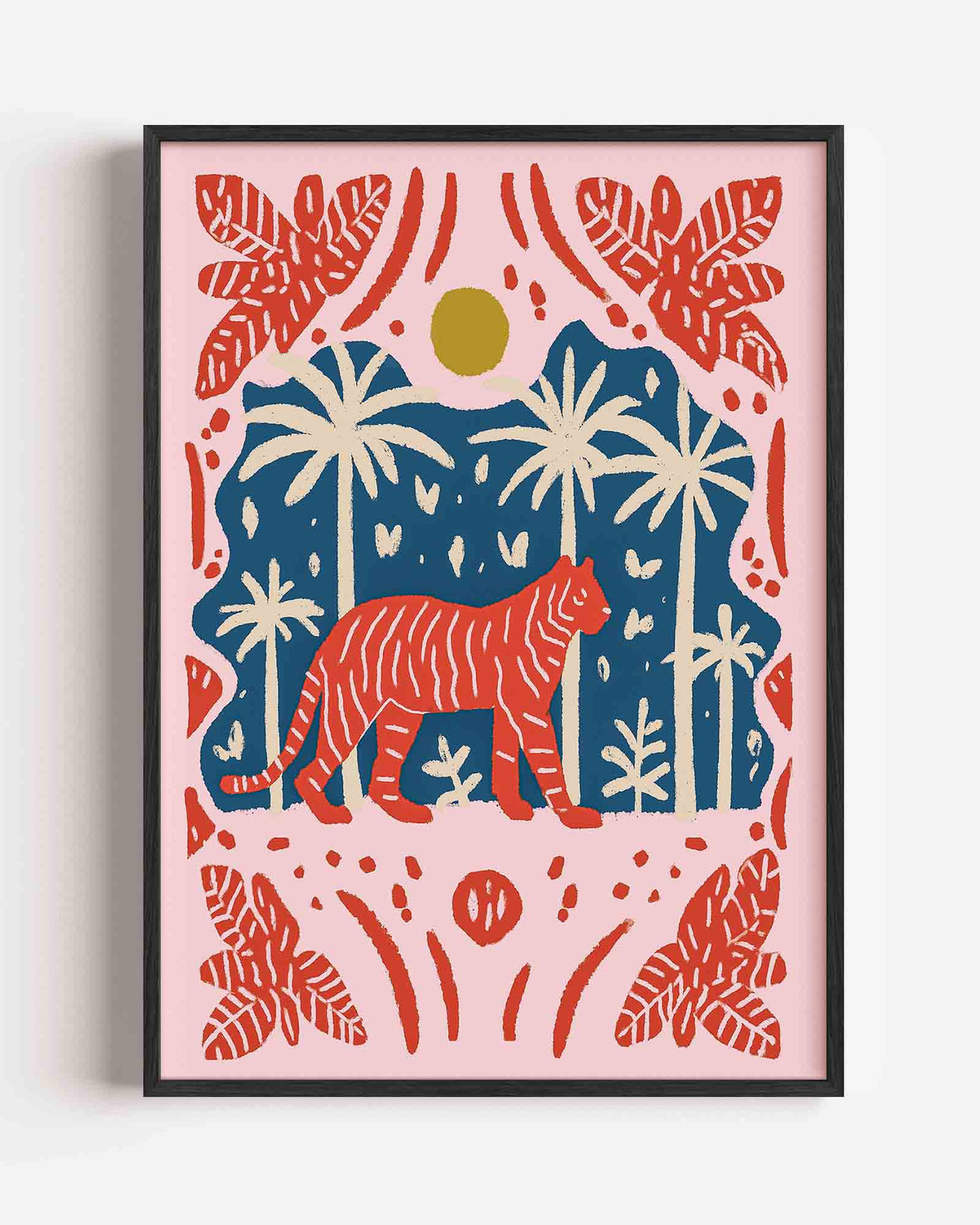 Tijger en palmbomen – botanische portret poster als wanddecoratie