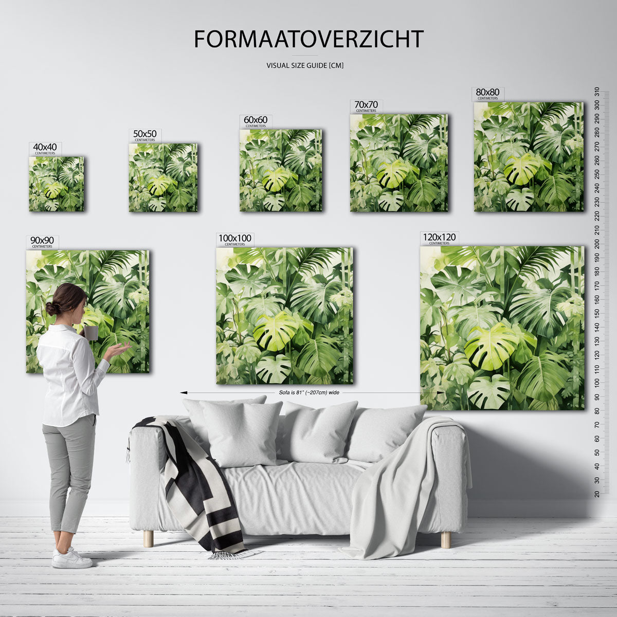 Groene bladeren – vierkante jungle wanddecoratie van WallArtistic
