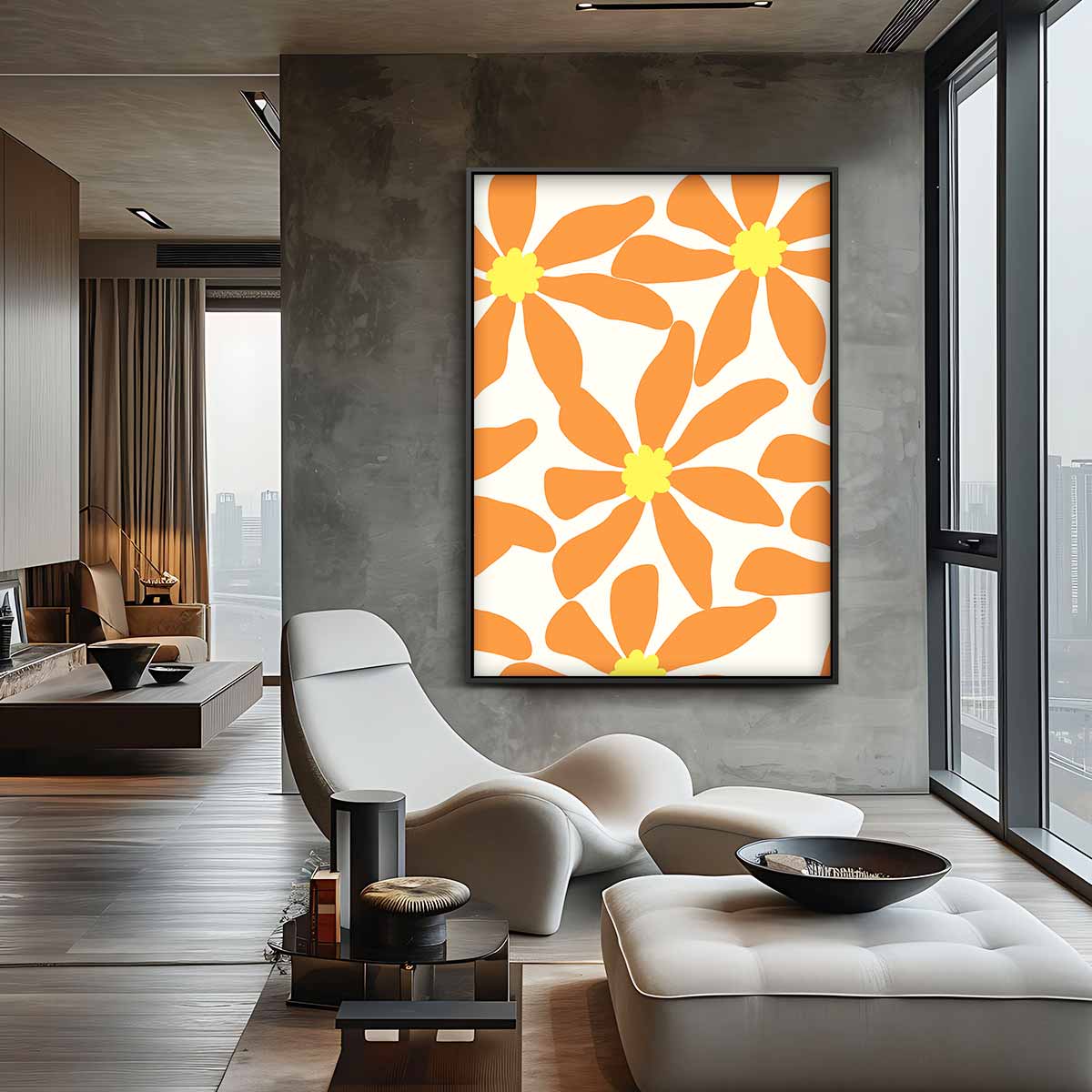Bloemenpracht in Oranje – canvas kunstwerk als wanddecoratie