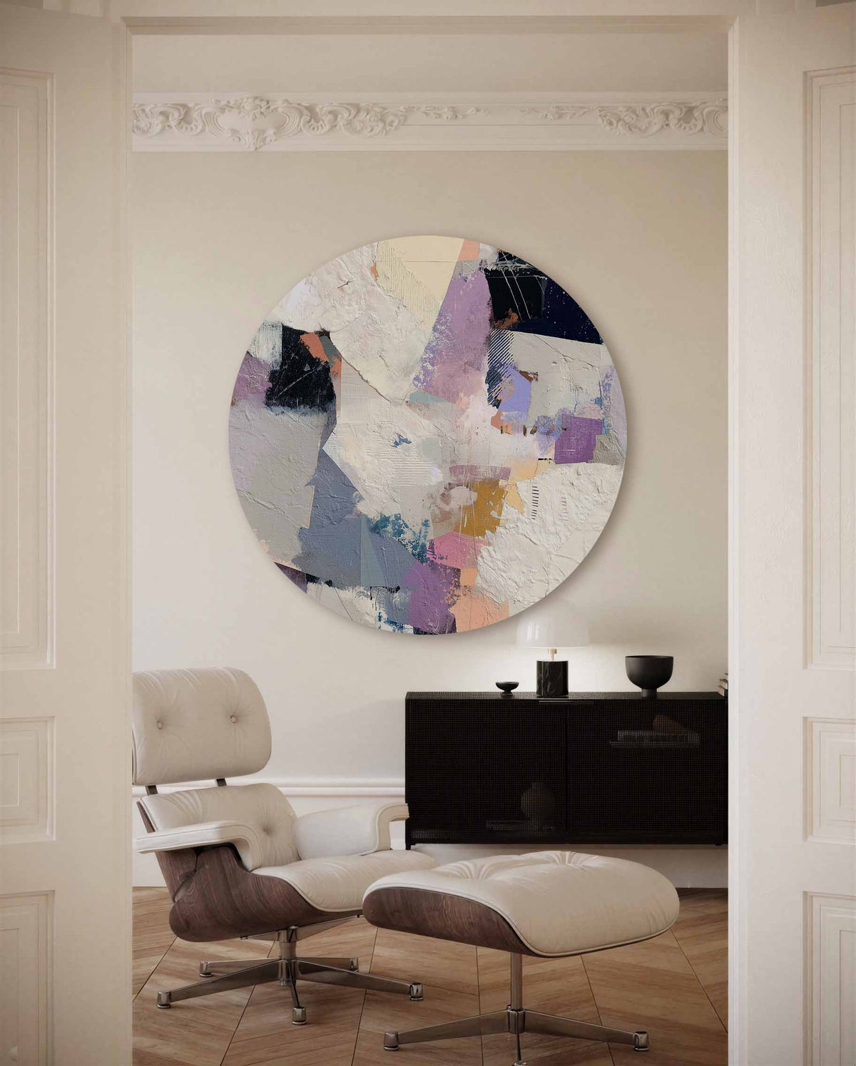Abstracte vormen – portret muurcirkel als ronde muurdecoratie
