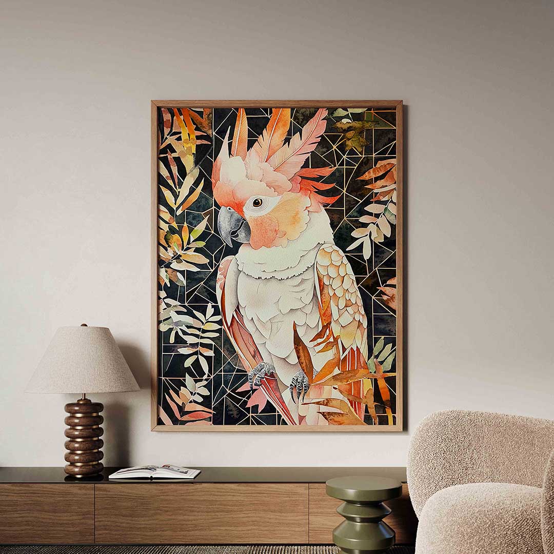 Papegaai met bladeren – dieren poster in staand formaat