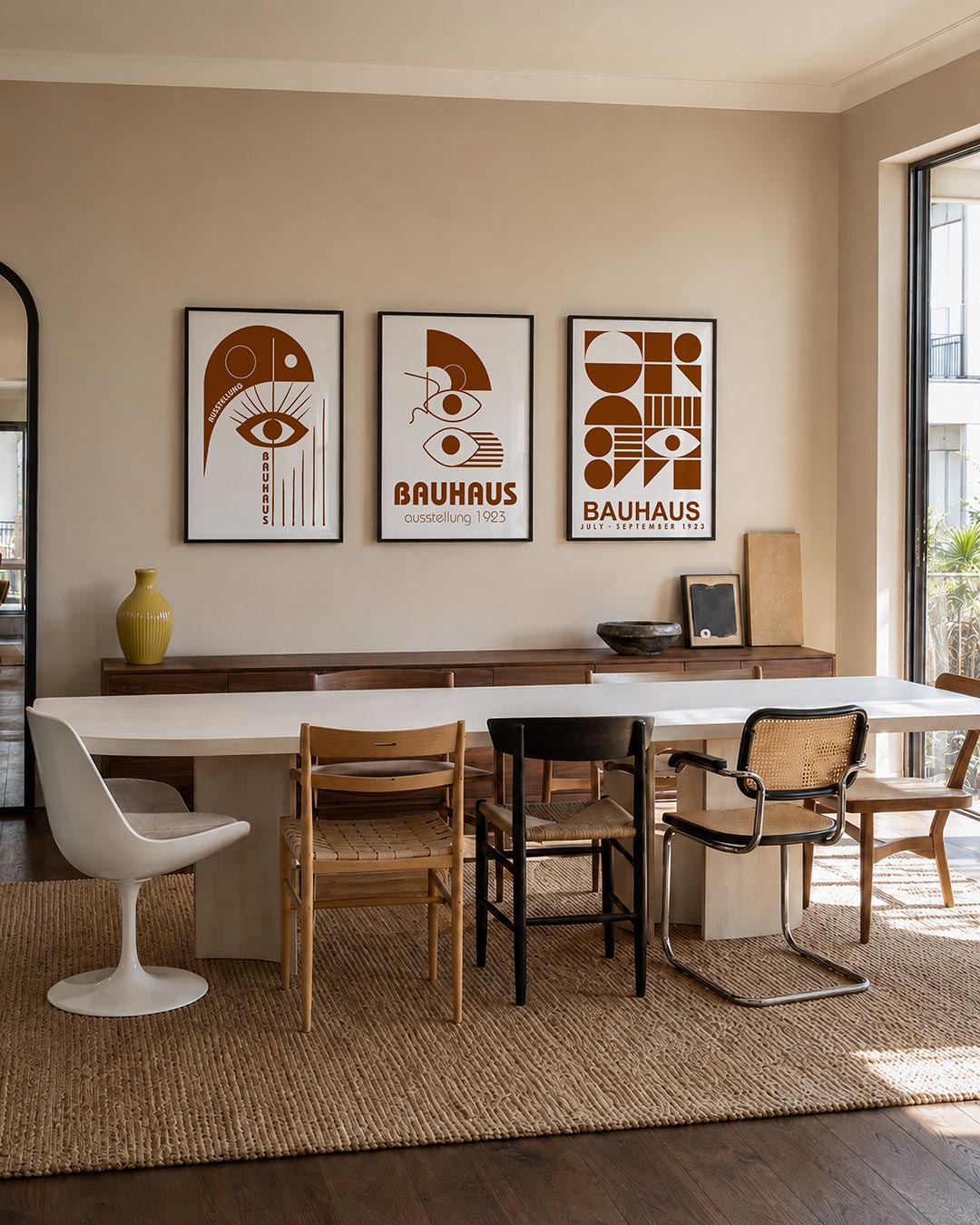 Oog en lijnen posterset – tweede productweergave – een speelse compositie met een groot oog centraal, omringd door strakke