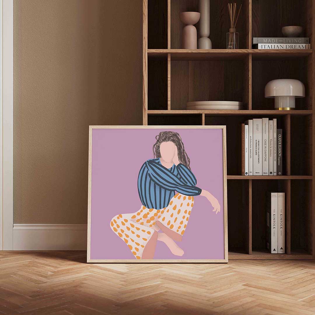 Vrouw in gestreepte blouse – portret poster in vierkant formaat