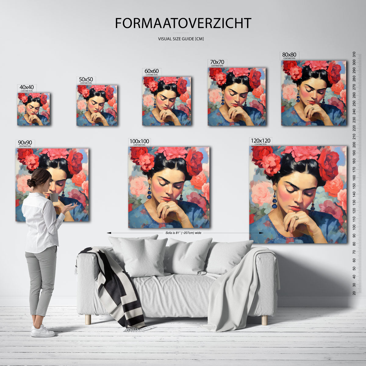 Vrouw met bloemen – vierkante muurposter met vrouwelijk portret