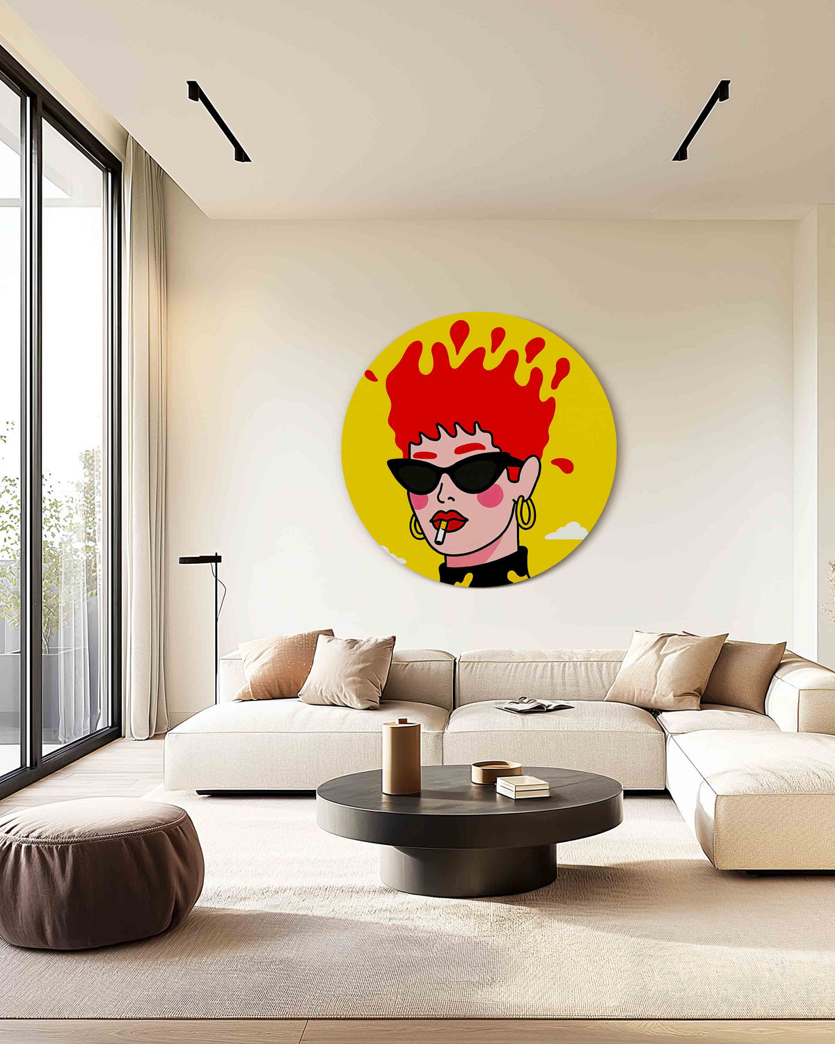 Vrouw met zonnebril – safari muurcirkel als ronde wanddecoratie