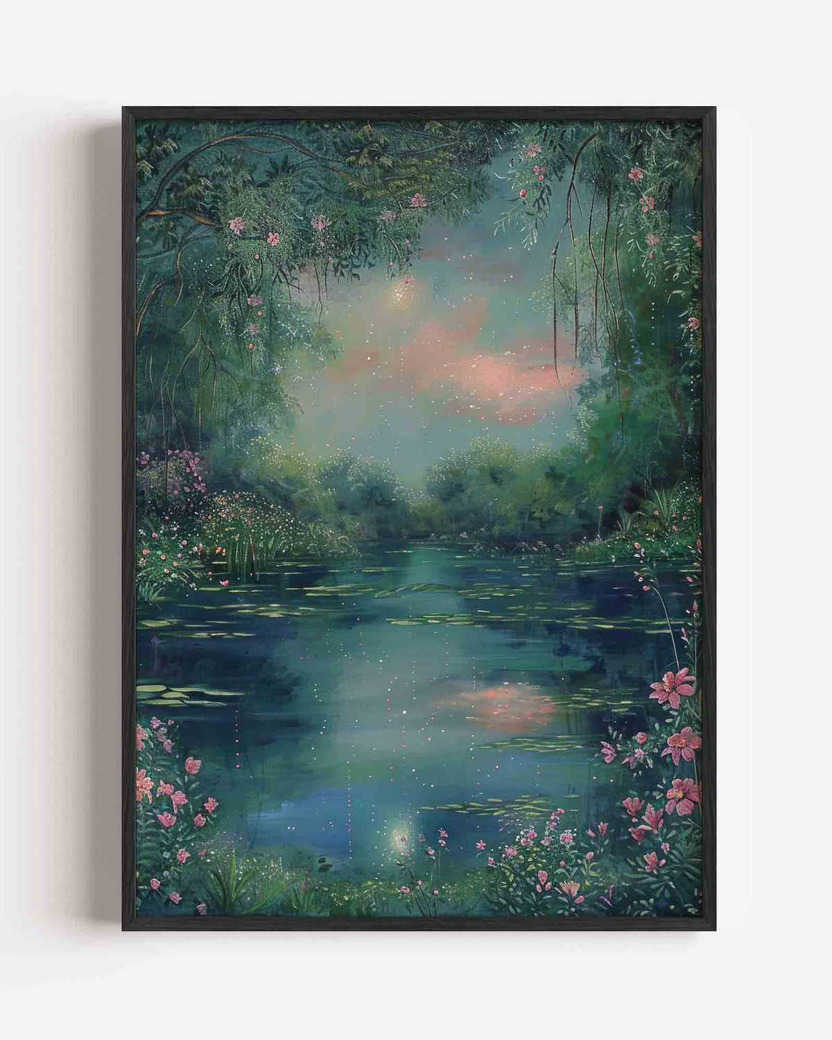 Sereen landschap met bloemen – kleurrijke abstracte portret poster als wanddecoratie