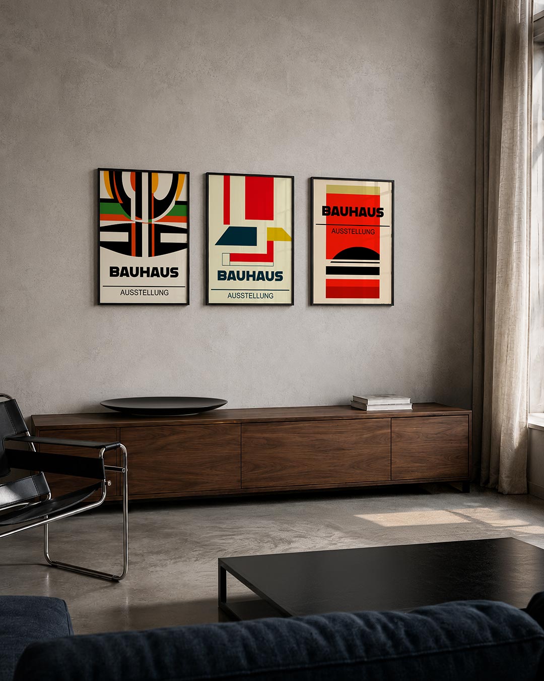 Kleurrijke lijnenspel posterset – tweede productweergave – deze posterset in drie delen toont een dynamisch spel van zwarte